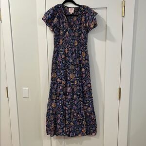 Banjanan “Ira” Blue and Pink Flutter Sleeve Sundress, Size large